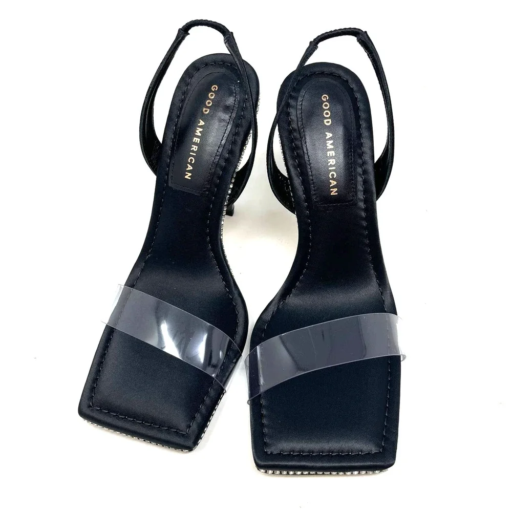 Good American Open Square Toe‎ Heels Black Size 8.5 GA120KD-E